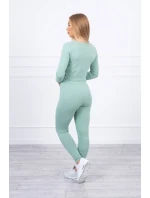 Sada s řasením na halence tmavě mátové barvy