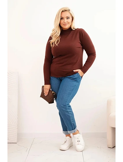 Dámský svetr Plus Size z viskózy s rolákem hnědý Dámský svetr Plus Size z viskózy s rolákem hnědý