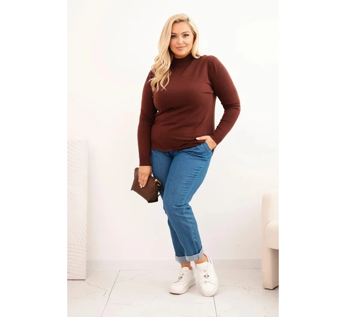 Dámský svetr Plus Size z viskózy s rolákem hnědý