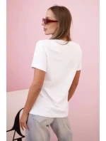 Dámská pruhovaná blůza s V výstřihem a krátkým rukávem béžová Dámská pruhovaná blůza s V výstřihem a krátkým rukávem béžová