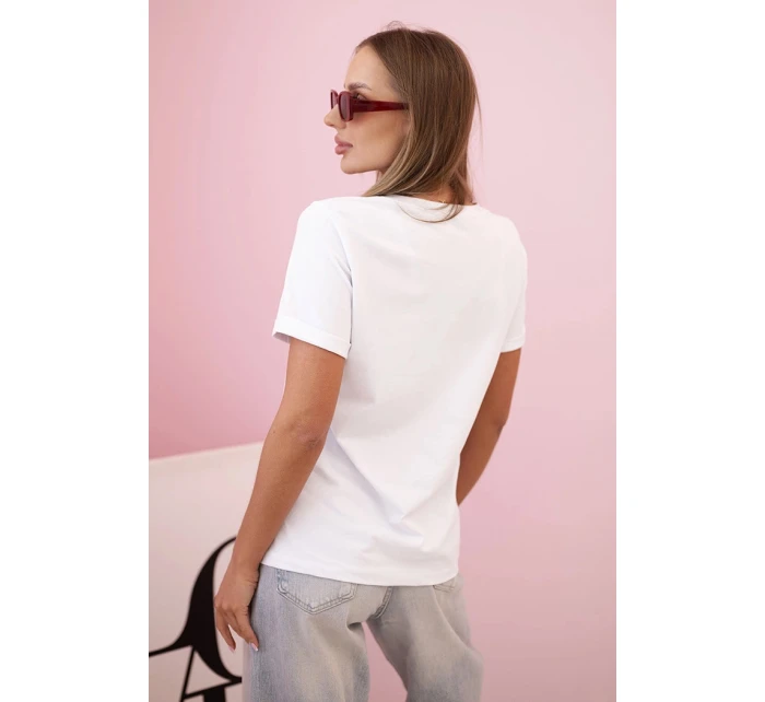 Dámská pruhovaná blůza s V výstřihem a krátkým rukávem béžová Dámská pruhovaná blůza s V výstřihem a krátkým rukávem béžová