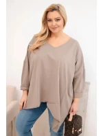 Dámská bavlněná blůza Plus Size s asymetrickým spodním lemem a V výstřihem fango