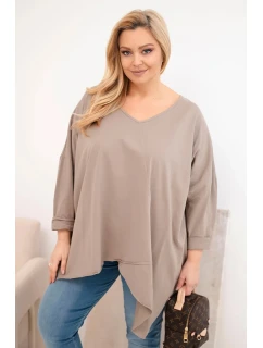 Dámská bavlněná blůza Plus Size s asymetrickým spodním lemem a V výstřihem fango