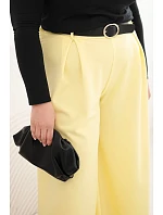 Dámské kalhoty Plus Size se širokou nohavicí a páskem žluté Dámské kalhoty Plus Size se širokou nohavicí a páskem žluté