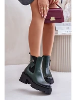 Zazoo 60490 Kožené Zateplené Boty S Dekorací Tmavězelené Zazoo 60490 Kožené Zateplené Boty S Dekorací Tmavězelené