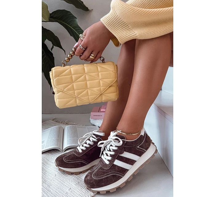 Kožené semišové tenisky dámské na platformě S.Barski LR61-7097 Čokoládové