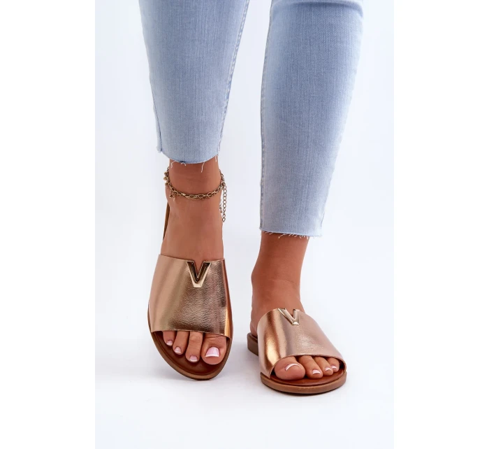 Dámské pantofle z eko kůže na plochém podpatku, zlatá Maliha