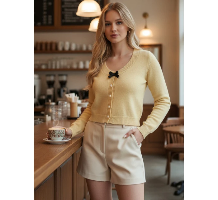 Dámský krátký svetr s mašlí LAMURE beige FashionStreet MY2473