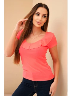 Dámská bavlněná blůza s dlouhým rukávem a lodičkovým výstřihem musztardová