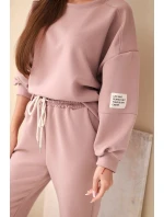 Komplet teplákové + kalhoty máslová látka tmavě růžová