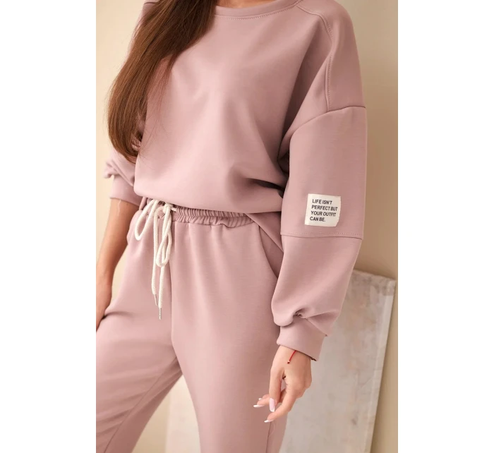 Komplet teplákové + kalhoty máslová látka tmavě růžová