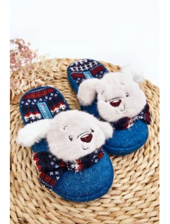 Dětské pantofle s tlustou podrážkou a medvídkem modré Dasca