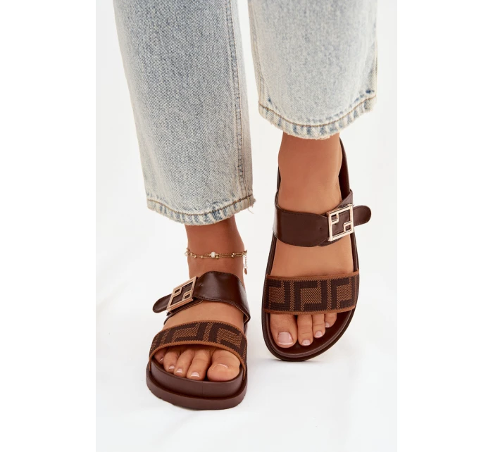 Dámské pantofle s zlatým sponou hnědé Fiorisse