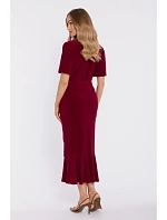 M912 Zavinovací midi šaty s volánem a řasením - bordó