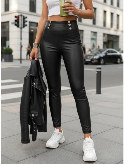 Dámské voskované legíny s vysokým pasem černé FashionStreet UY2855