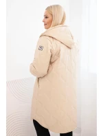 Dámská zimní prošívaná bunda Plus Size s kapucí béžová