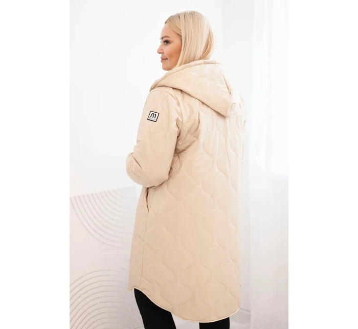 Dámská zimní prošívaná bunda Plus Size s kapucí béžová