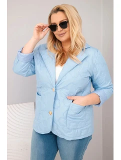 Dámská bunda Plus Size prošívaná květinová s límcem a kapsami modrá