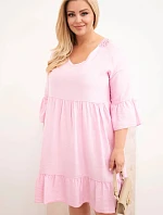 Dámské šaty Plus Size z viskózy s ažurovým zdobením bonbónově růžová