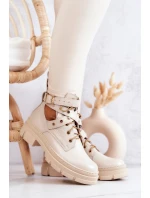 Kožené dámské kozačky s výřezy Světle béžová model 21576609 - Boto