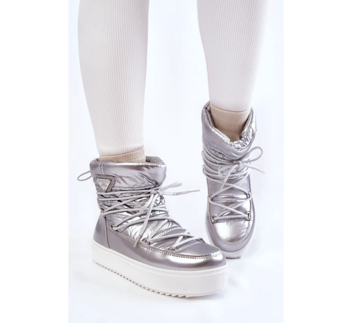 Dámské módní šněrovací boty do sněhu stříbrne Carrios