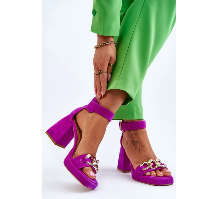 Dámské semišové sandály s podpatky Lewski boty Fuchsie model 21616068 - Boto