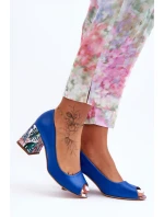 Kožené lodičky s ozdobným podpatkem Lewski Shoes model 21626623 Modré - Boto