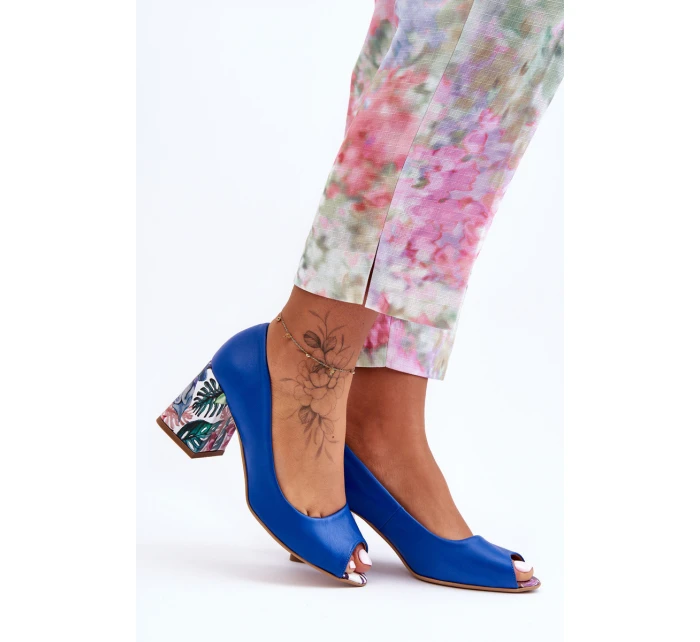 Kožené lodičky s ozdobným podpatkem Lewski Shoes model 21626623 Modré - Boto