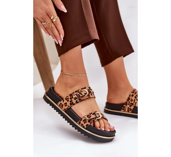 Dámské pantofle na platformě s pásky a sponami hnědé Ziferte Dámské pantofle na platformě s pásky a sponami hnědé Ziferte