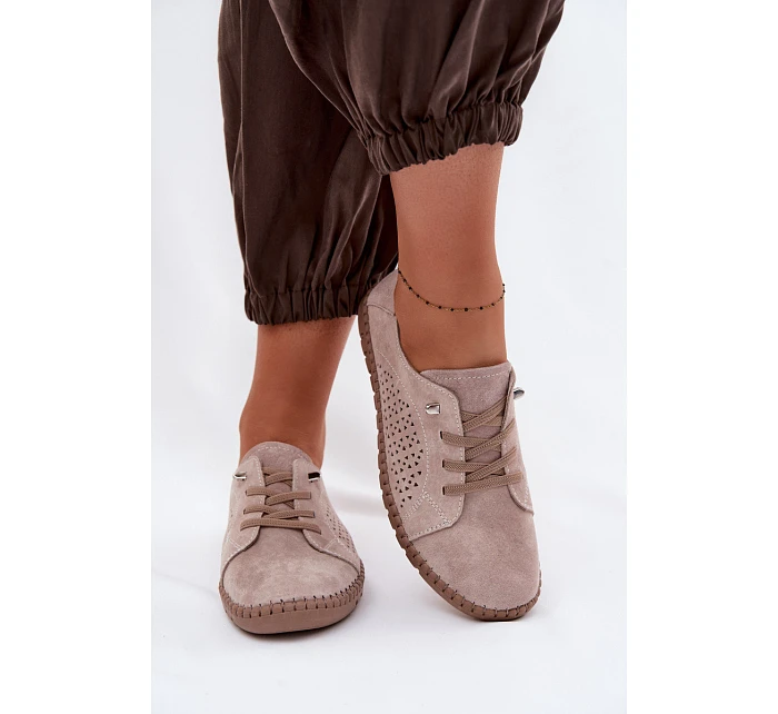 dámské polobotky z pravé semišové kůže Béžové model 22091735 - EVENTO dámské polobotky z pravé semišové kůže Béžové model 22091735 - EVENTO