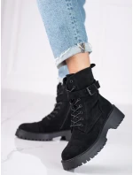 Stylové  kotníčkové boty černé dámské na plochém podpatku