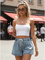 Dámské džínové šortky s vázáním v pase modré FashionStreet SY0552 Dámské džínové šortky s vázáním v pase modré FashionStreet SY0552