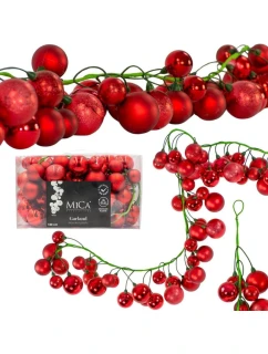 VĚNEC Z VĚTVIČEK 180CM S OZDOBAMI 80 KS.SLÍDA ČERVENÁ