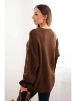 Dámský svetr s příměsí mohairu a vlny volného střihu hnědý Dámský svetr s příměsí mohairu a vlny volného střihu hnědý