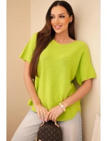 Dámský svetr s krátkým rukávem volného střihu pistáciový