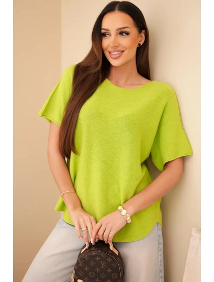 Dámský svetr s krátkým rukávem volného střihu pistáciový