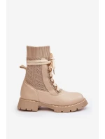 Dámské kozačky se šněrováním a světle béžové model 21642187 - Boto