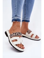 Dámské Kožené Pantofle S Suchým Zipem Leopard Vinceza 66769 Světle Béžové