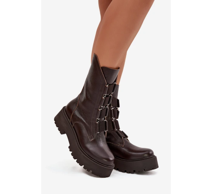 Dámské kotníkové boty z přírodní kůže na platformě Zazoo 3795 Čokoládové