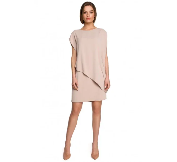 S262 Vrstvené šaty - béžové