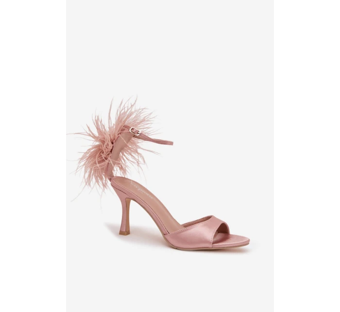 Sandály na podpatku s peřím Caelina – starorůžové