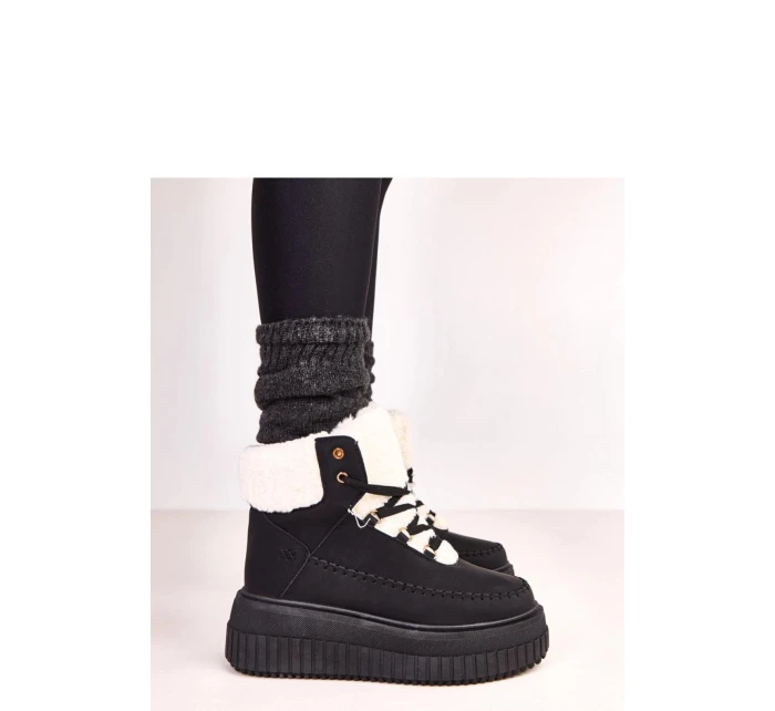 Dámské zimní boty s kožíškem ZH15 Černá s bílou - Next Step Dámské zimní boty s kožíškem ZH15 Černá s bílou - Next Step