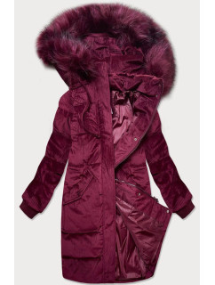 Manšestrová dámská zimní bunda ve vínové bordó barvě s kapucí (7764)