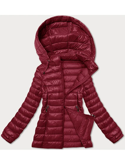 Dámská prošívaná bunda ve vínové bordó barvě s kapucí model 20840778 - J.STYLE Dámská prošívaná bunda ve vínové bordó barvě s kapucí model 20840778 - J.STYLE