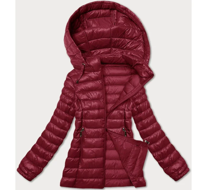 Dámská prošívaná bunda ve vínové bordó barvě s kapucí model 20840778 - J.STYLE