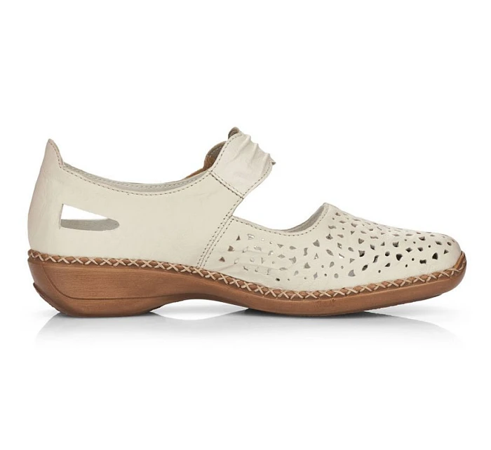 Dámská kožená prolamovaná obuv na suchý zip béžové barvy Rieker 41399-14