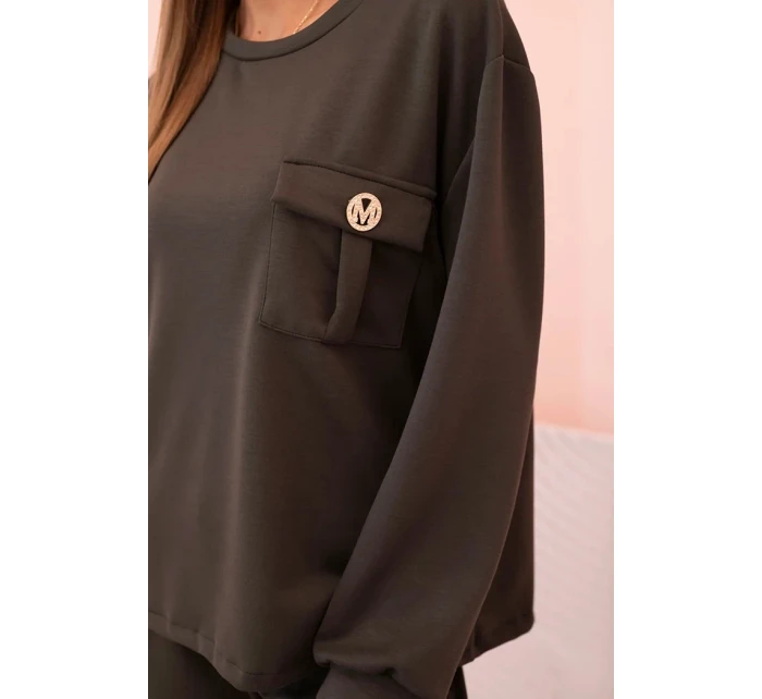 Komplet dámský máslový mikina a kalhoty s gumou khaki Komplet dámský máslový mikina a kalhoty s gumou khaki