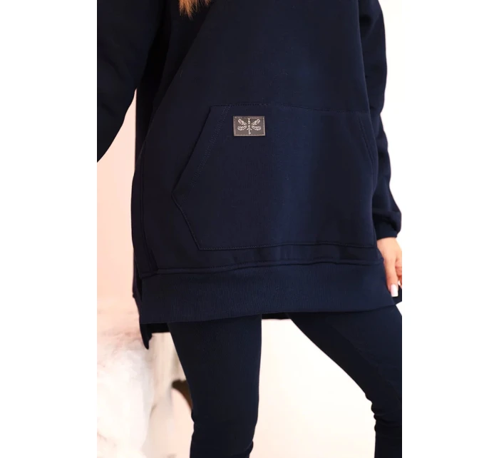 Dámský bavlněný komplet s kapucí a legíny s vysokým pasem modrý