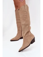 Oceplené cowboy boty na podpatku z eko semiše béžové Jovianne