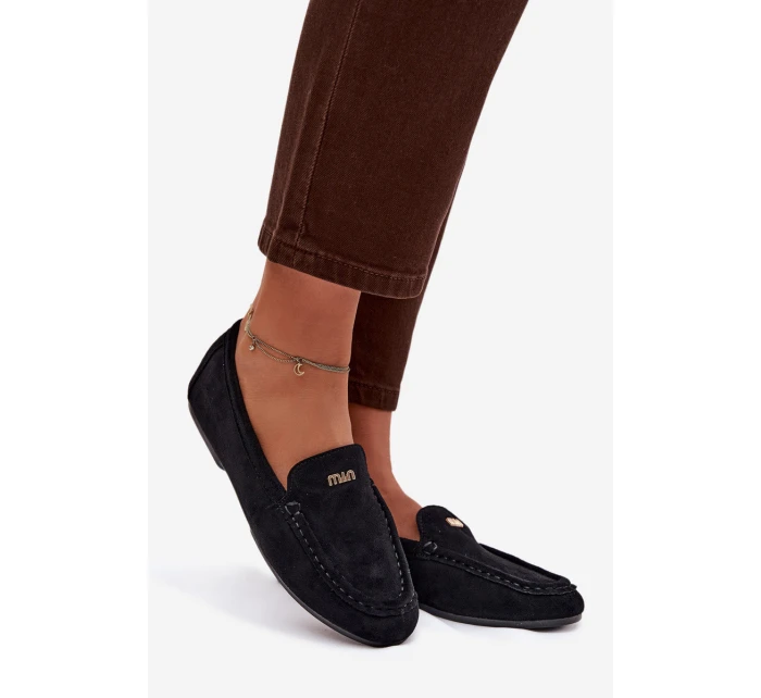 Dámské mokasíny s malým zlatým detailem – černé Sarivelle